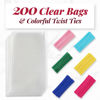 Picture of Prestee 200 Pack Clear Cellophane Bags for Favors - Transparent Goodie Bags for Birthday Party, 6x10 Inch Clear Bags with 4-Inch Twist Ties - Candy, Treat, Cookie Bags for Gift Giving