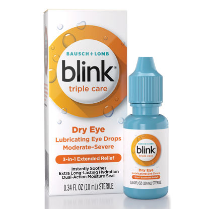 Picture of Blink Eye Drops for Dry Eyes, Triple Care Lubricant Eye Drops, Instantly Soothing, Moisturizing & Extra Long-Lasting Hydrating Eye Care for Moderate to Severe Dry Eye Symptom Relief, 0.34 fl oz
