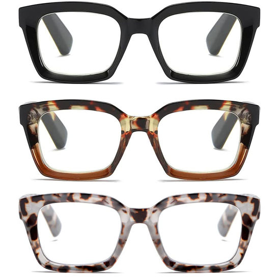 Picture of LOUOL 3 Pack Readers for Women Oprah Style Square Reading Glasses with Spring Hinge Blue Light Blocking for Men Ladies +1.5