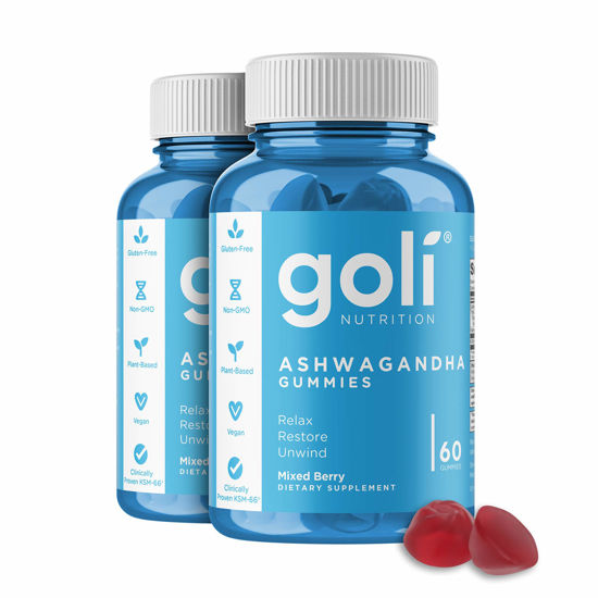Picture of Goli Ashwagandha & Vitamin D Gummy 120 Count - Relax. Restore. Unwind. (Mixed Berry, KSM-66, Vegan, Plant Based, Non-GMO, Gluten-Free & Gelatin Free), Pack of 2