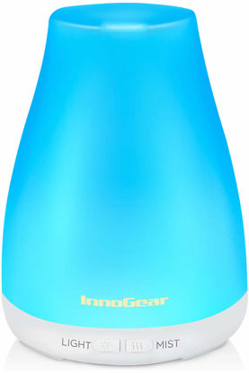 Picture of InnoGear Essential Oil Diffuser, Premium 5-in-1 Diffusers for Home Scent Aromatherapy Diffuser Air Desk Humidifier for Bedroom Large Room Office 7 Color LED 2 Mist Mode Waterless Auto Off, Basic White