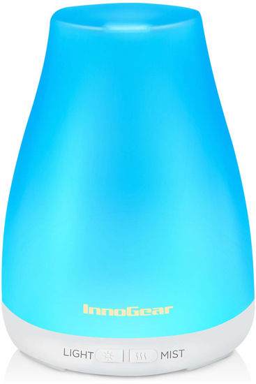 Picture of InnoGear Essential Oil Diffuser, Premium 5-in-1 Diffusers for Home Scent Aromatherapy Diffuser Air Desk Humidifier for Bedroom Large Room Office 7 Color LED 2 Mist Mode Waterless Auto Off, Basic White