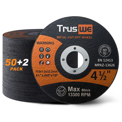 Picture of Truswe Cut Off Wheels 52 Pack,4 1/2 Inch,0.45 USD/Pack,Metal and Stainless Steel Cutting Wheel for Angle Grinder,Ultra Thin Cut-Off Wheel Cutting Disc (52 PCS 4-1/2 x .045 x 7/8 inch Cut Off Wheels)