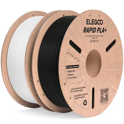 Picture of ELEGOO Rapid PLA Plus Filament 1.75mm Black & White 2KG, PLA+ 3D Printer Filament for 30-600 mm/s High Speed Printing, Dimensional Accuracy +/- 0.02 mm, 2 Pack 1kg Spool(2.2lbs)