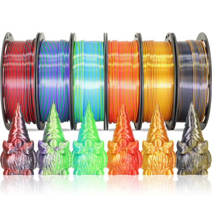 Picture of MIKA3D 6 Spools Bicolor Dual Color 1.75mm 3D Printer Filament Bundle, 3D Printing Silk PLA, Silk Black-Purple/Purple-Gold/Black-White/Black-Orange/Red-Blue/Black-Red, 3D Printing PLA 250g X 6 Spools