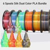 Picture of MIKA3D 6 Spools Bicolor Dual Color 1.75mm 3D Printer Filament Bundle, 3D Printing Silk PLA, Silk Black-Purple/Purple-Gold/Black-White/Black-Orange/Red-Blue/Black-Red, 3D Printing PLA 250g X 6 Spools