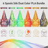 Picture of MIKA3D 6 Spools Bicolor Dual Color 1.75mm 3D Printer Filament Bundle, 3D Printing Silk PLA, Silk Black-Purple/Purple-Gold/Black-White/Black-Orange/Red-Blue/Black-Red, 3D Printing PLA 250g X 6 Spools