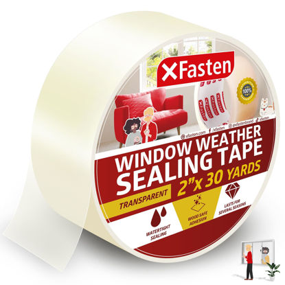Picture of XFasten Transparent Window Weather Sealing Tape, 2-Inch x 30 Yards (50.8mm x 27.43m), Clear Window Draft Isolation Sealing Film Tape, No Residue
