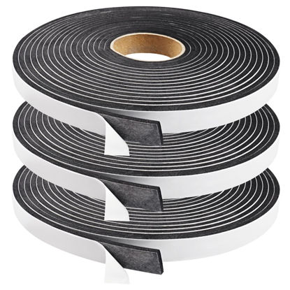 Picture of Seal Foam Tape,1/2 Inch W x 1/8 Inch T Weather Stripping for Door and Window,High Density Single Sided Closed Cell Door Insulation Weather Strip, 3 Rolls Total 50FT Black
