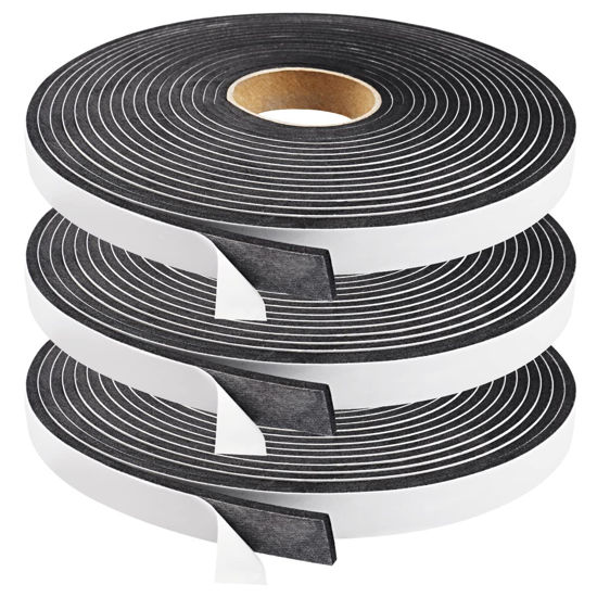Picture of Seal Foam Tape,1/2 Inch W x 1/8 Inch T Weather Stripping for Door and Window,High Density Single Sided Closed Cell Door Insulation Weather Strip, 3 Rolls Total 50FT Black