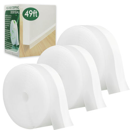 Picture of 49 Feet Silicone Seal Strip, Transparent Weather Stripping Door Seal, Draft Seal Insulation Tape Strip, Under Door Seal Strip for Window Seal and Door Bottom Seal, 3 Rolls-Total 49ft (Width 35mm)