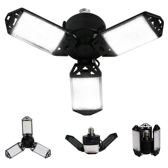Picture of LED Garage Light, 80W 8000 Lumen LED Garage Ceiling Lights with 3 Adjustable Panels E26/E27 LED Shop Lights, 6500K Daylight Light Bulb Fixture LED Lights for Garage, Workshop, Attic, LED Bay Light