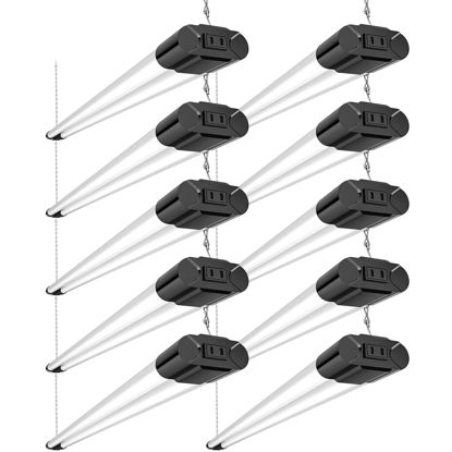 Picture of Bbounder 10 Pack Linkable LED Utility Shop Light, 4400 LM, 6500K Cool Daylight, 4 FT Integrated Fixture for Garage, 40W Equivalent 250W, Surface + Suspension Mount, Black