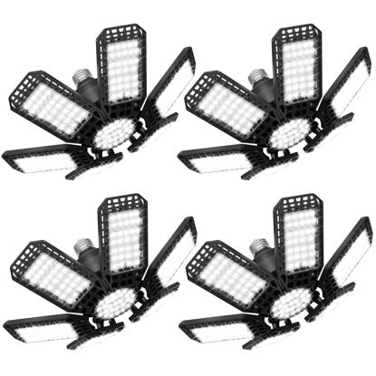 Picture of LED Garage Light 4 Pack , 200W 20000LM 6500K LED Shop Lights, LED Garage Ceiling Lights with 6+1 Adjustable Panels for Basement, Barn, Warehouse, Attic, Garage Lighting Support E26/E27 Socket