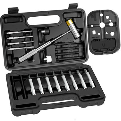 Picture of BESTNULE Punch Set, Pin Punches, Punch Tool, Roll Pin Punch Set, Made of High Quality Metal Material Including Punches and Hammer, Mechanical Repair Tool, with Organizer Storage Box (with Bench Block)