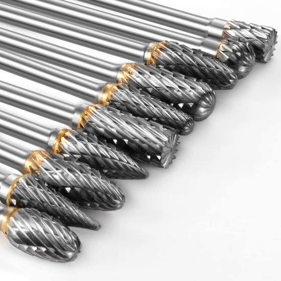 Picture of Carbide Burr Set Compatible with Dremel Rotary Tool 10Pcs Die Grinder Bits Rotary File Rasp with 1/8" Shank Tool Accessories for Attachments Cutting Burrs Metal Grinding Engraving Porting Double Cut