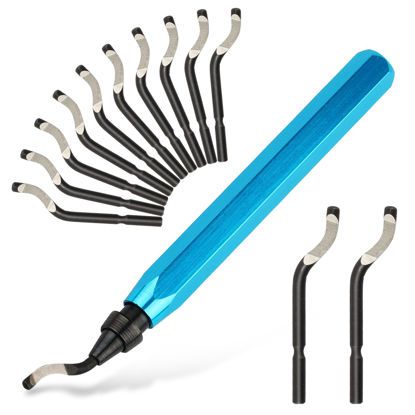 Picture of Deburring Tool with 12 High Speed Steel Blades, Deburring Tool 3D Printing, Deburring Tool for Metal, Resin, Copper, Plastic, PVC Pipes, 3D Printed Edges (1 Blue Handle)
