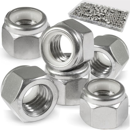 Picture of Vifmy 110 Pack 1/4"-20 Inch Lock Nuts,304 (A2-70) Stainless Steel Nylon Insert Locknuts,Standard Inch Thread Nylock Nuts