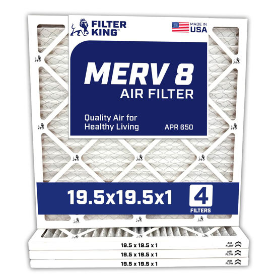 Picture of Filter King 19.5x19.5x1 Air Filter | 4-PACK | MERV 8 HVAC Pleated A/C Furnace Filters | MADE IN USA | Actual Size: 19.5 x 19.5 x .75"