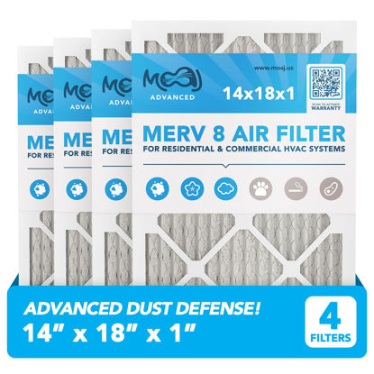 Picture of 14x18x1 Air Filter (4-PACK) | MERV 8 | MOAJ Advanced Dust Defense | BASED IN USA | Quality Pleated Replacement Air Filters for AC & Furnace Applications | Actual Dimensions: 13.70” x 17.70” x 0.75”
