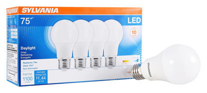 Picture of SYLVANIA LED Light Bulb, 75W Equivalent A19, Efficient 12W, Medium Base, Frosted Finish, 1100 Lumens, Daylight - 4 Pack (78100)