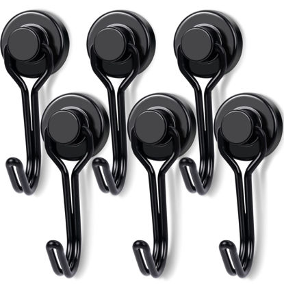 Picture of E BAVITE Black Swivel Swing, 30LBS Powerful, Strong Neodymium Rare Earth Magnetic Hooks. Perfect for Refrigerator, Kitchen and Other Magnetic Surfaces, Pack of 6