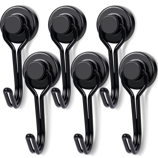 Picture of E BAVITE Black Swivel Swing, 30LBS Powerful, Strong Neodymium Rare Earth Magnetic Hooks. Perfect for Refrigerator, Kitchen and Other Magnetic Surfaces, Pack of 6