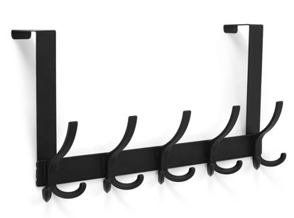 Picture of Over The Door Hooks for Hanging, Over The Door Hanger, Over The Door Towel Rack for Bathroom with 5 Triple Coat Hooks, Door Hanger Hooks Towel Hanger (Black, 1 Pack)