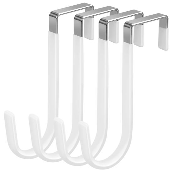 Picture of 4/10/20 Pack Over The Door Hook, Door Hooks, White/Black Rubber Surface Prevent Scratche Door Hanger Hooks for Bathroom, Living Room, Kitchen, Hanging Clothes, Towels, Bags(4 Pack White)