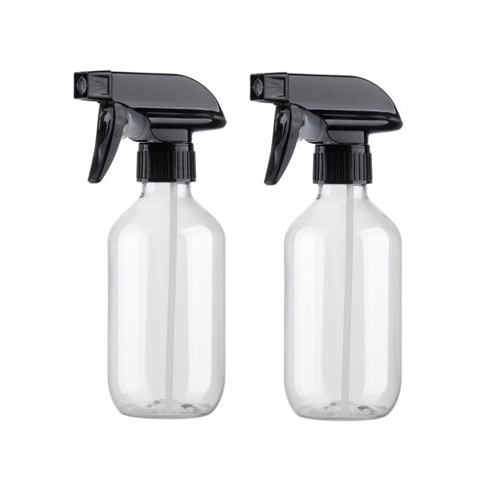 Picture of KREMORV Plastic Spray Bottles Clear and Brown Refillable Container Empty Spray Bottle 10oz/300ml Adjustable Head Sprayer and Stream for Cleaning Products, Plants, Pet, Hair