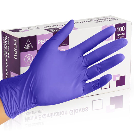 Picture of PEIPU Nitrile Gloves,Disposable Cleaning Gloves,(Medium, 100-Count) Powder Free, Latex Free,Rubber Free,Ultra-Strong,Food Handling Use, Single Use Non-Sterile Protective Gloves