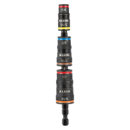 Picture of Klein Tools 32933 Impact Driver, SAE 7-in-1 Impact Socket Set, 3 Flip Sockets with 6 Hex Driver Sizes and 1/4-Inch Bit Holding Feature, Impact Rated 5-Inch Shaft