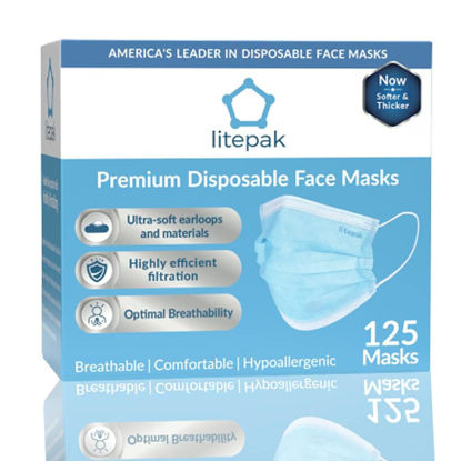 Picture of Litepak 125-Pack Disposable Face Mask Premium Comfort Earloops with Dispenser Box