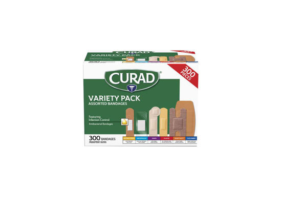 Picture of Curad Assorted Bandages Variety Pack 300 Pieces, Including Antibacterial, Heavy Duty, Fabric, and Waterproof Bandages
