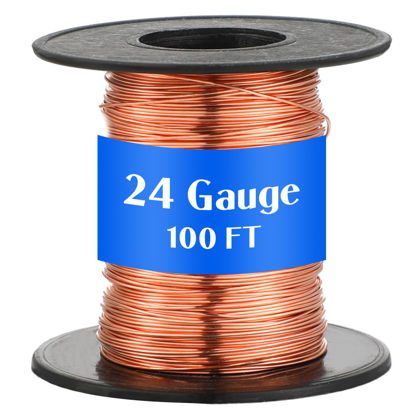 Picture of Therwen 100ft 24 Gauge Copper Wire for Gardening, Electroculture, Bonsai, Jewelry Making Beading DIY Craft Pure Bare Copper Wire Spool (0.019'' Diameter)