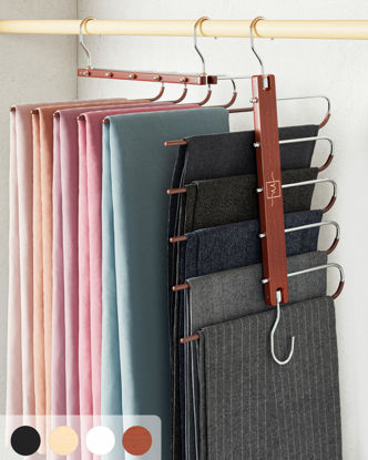 Picture of MORALVE Pants Hangers Space Saving - 2 Pack European Beechwood Scarf and Jean Hangers - Closet Organizer and Space Saver Pant Rack, Leggings Hanger, and Scarf Holder with 360° Swivel Hook