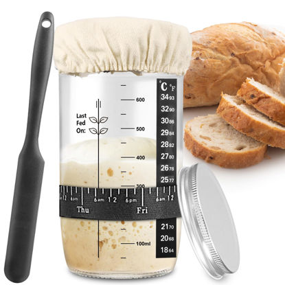 Picture of zunmial Sourdough Starter Jar, Sourdough Starter Kit with Date Marked Feeding Band, Thermometer, Cloth Cover & Metal Lid, Reusable Sourdough Bread Baking Supplies, Home Baking Supplies