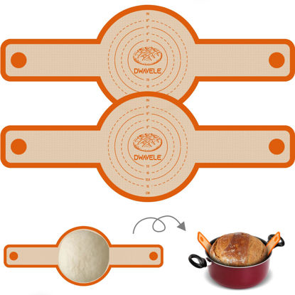 Picture of Silicone Bread Sling for Dutch Oven, 2 Pcs Non-Stick & Easy to Clean Bread Baking Mat Set, Reusable Bread Sling with Long Handle to Transfer Sourdough
