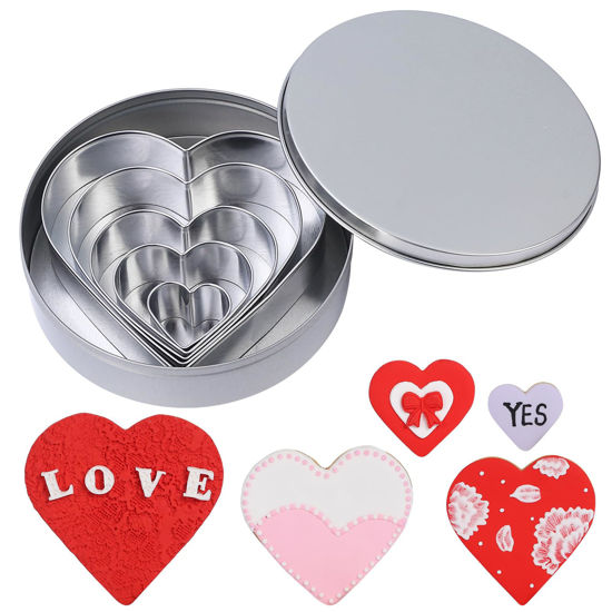 Picture of Heart Cookie Cutter Set - 5 Pcs Heart Shaped Cookie Cutters for Valentines Day Holiday Birthday Party - Stainless Steel (4.21" 3.43" 2.64" 1.97" 1.18")