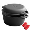 Picture of EDGING CASTING 2-in-1 Pre-Seasoned Cast Iron Dutch Oven Pot with Skillet Lid Cooking Pan, Cast Iron Skillet Cookware Pan Set with Dual Handles Indoor Outdoor for Bread, Frying, Baking, Camping, BBQ, 5QT