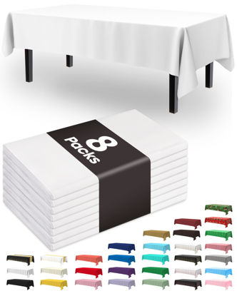 Picture of Pureegg Plastic Table Cloth Disposable - 8 Packs, Table Cloth for Retangle Table, 54"x108" Decorative Tablecloth for Parties, Picnics, Camping, Waterproof & Stain-Resistant, White