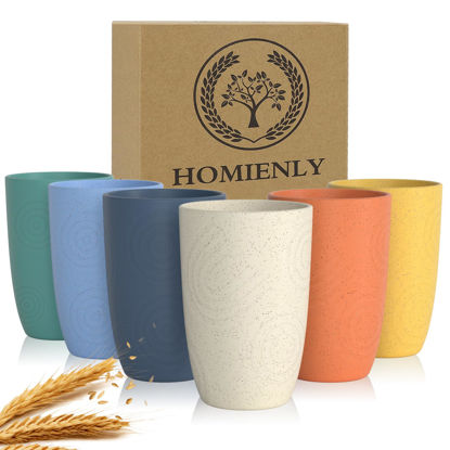 Picture of Homienly Drinking Glasses Premium Wheat Straw Unbreakable Cups - Set of 6 Alternative to Plastic Cups Reusable Unbreakable Drinking Cup Reusable Dishwasher Safe Water Glasses Tumblers (12 OZ)