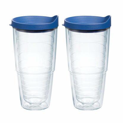Picture of Tervis Clear & Colorful Lidded Made in USA Double Walled Insulated Tumbler Travel Cup Keeps Drinks Cold & Hot, 24oz 2pk, Blue Lid