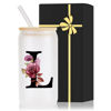 Picture of Monogrammed Glass Drinking Cup With Lid Straw Women Lady Boss Gifts Coworker Colleague Manager Team Member Employee Boss Executive Assistant Inter Birthday Farewell Leaving Retirement Christmas,L