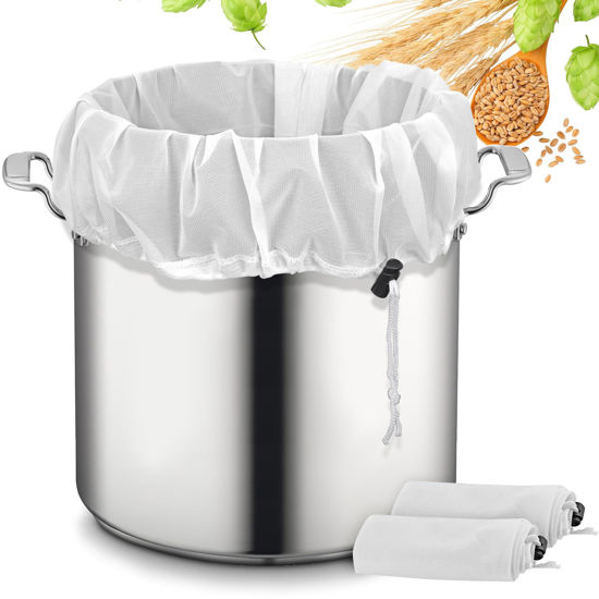 Picture of Brew Bags, 2 Pack Extra Large Reusable Straining Bag, 26"x22", 250 Micron Fine Mesh Strainer Bag with Adjustable Drawstring for Home Brewing Hops Grains Fruit Wine Beer Making Brew in a Bag Supplies