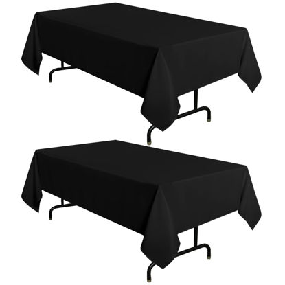 Picture of sancua 2 Pack Black Tablecloth 60 x 102 Inch, Rectangle 6 Feet Table Cloth - Stain and Wrinkle Resistant Washable Polyester Table Cover for Dining Table, Buffet Parties and Camping