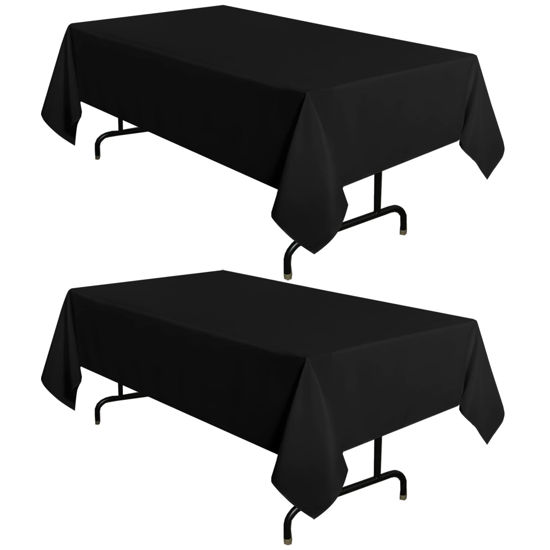 Picture of sancua 2 Pack Black Tablecloth 60 x 102 Inch, Rectangle 6 Feet Table Cloth - Stain and Wrinkle Resistant Washable Polyester Table Cover for Dining Table, Buffet Parties and Camping