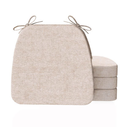 Picture of AAAAAcessories D-Shaped 2'' Thick Chair Cushions, Removable, Machine Washable Cover and Ties, Chair Pads for Indoor Dining Room and Kitchen Chairs, 17'' x 16'', Set of 4, Beige