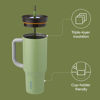 Picture of Owala Stainless Steel Triple Layer Insulated Travel Tumbler with Spill Resistant Lid, Straw, and Carry Handle, BPA Free, 40 oz, Green (Brave Adventures)