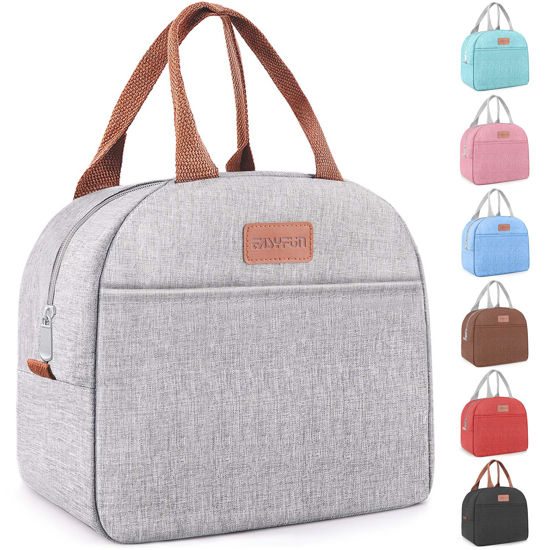 Picture of Lunch Bag for Women & Men Adult Insulated Lunch Box, Small Leakproof Cooler Food Lunch Containers Reusable High Capacity Lunch Tote Bags for Work, Travel, Outdoor (Grey)